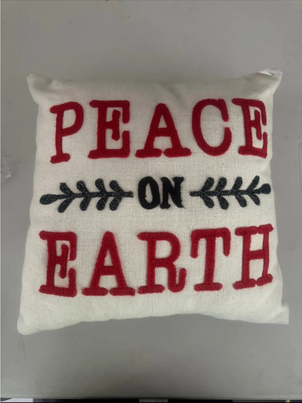 Source Unknown White and Red "Peace on Earth" Accent Pillow